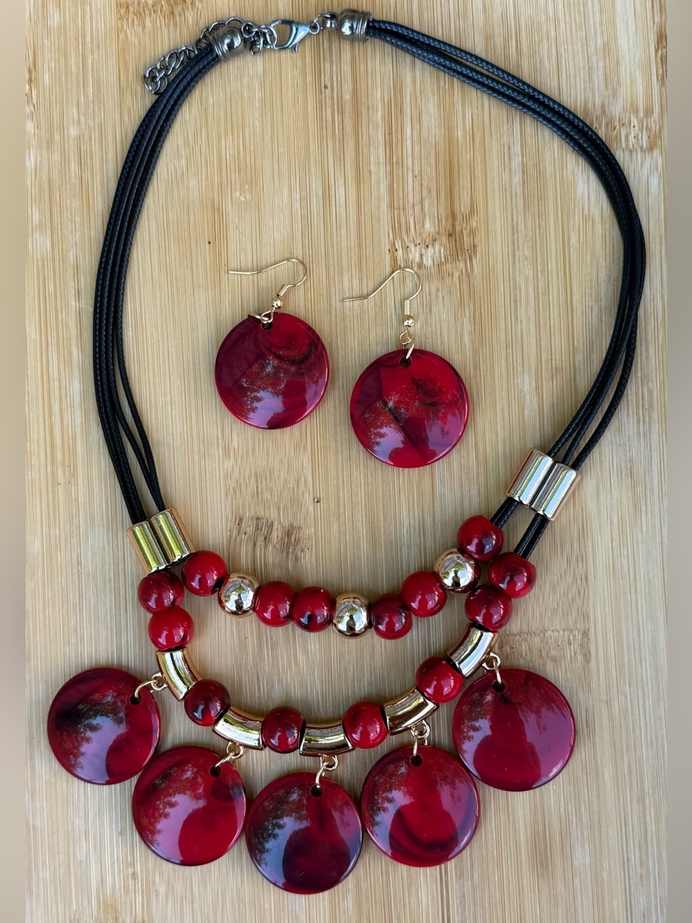 Bold Red Statement Necklace & Earring Set